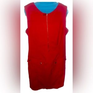 Sharagano Dress | Vintage | Red Zip-Front Pocket Shirt Dress